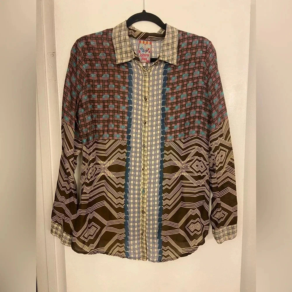 Johnny Was Long Sleeve Button Down Mixed Print Size XS